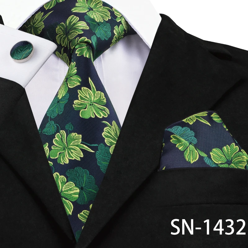 SN-1432 Hi-Tie, новинка, зеленые шелковые мужские галстуки для мужчин, 8,5 см, Классические мужские галстуки для свадебной вечеринки, набор, животные, полосатый галстук на шею и носовые платки - Цвет: SN-1432