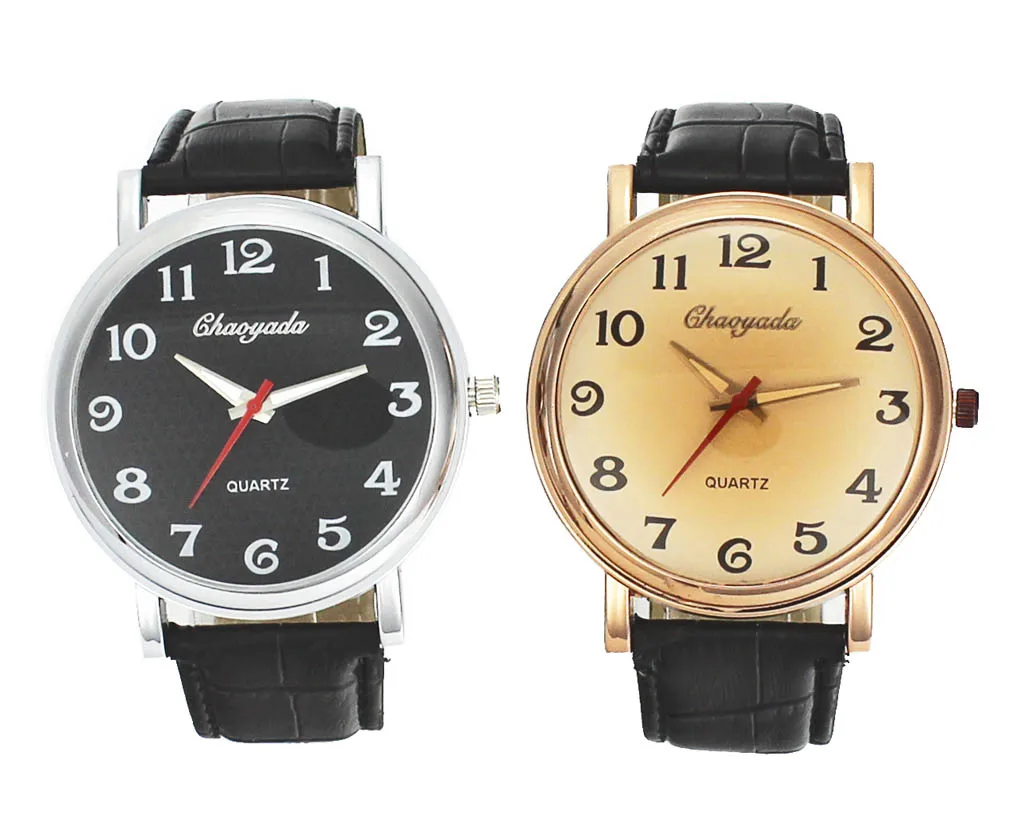 

Men 43 mm Large Dial Gold Silver Color Case Male Leather Casual Business Quartz Wrist Watch