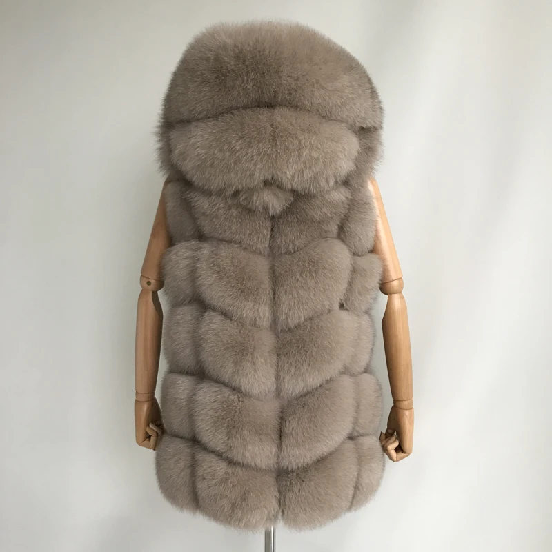 Full Pelt Women's Natural Fox Fur Vest with Genuine Fur Hood image 4