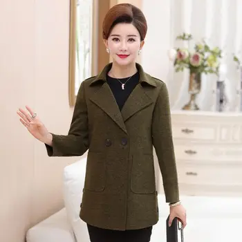 

New Women's Wool Blends Coat Winter 2020 Autumn Fashion Elegant Mother Lapel Solid Slim Woolen Outerwear Female Overcoat