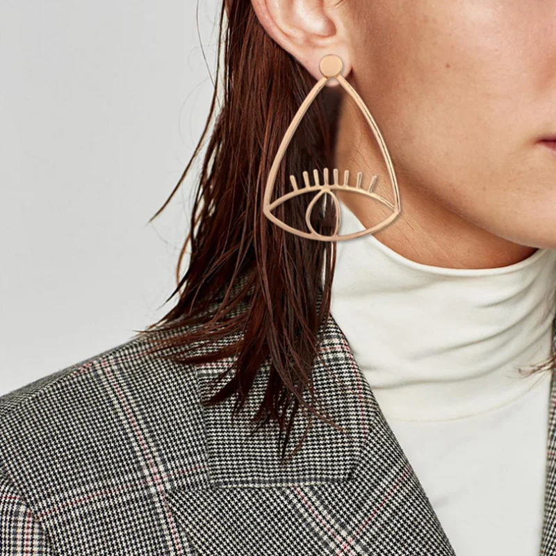 

2018 So Cool Gold/Silver/Black Filled Hollow Out Big Eye Stud Earrings For Women Large Statement Earrings boucles d'oreilles