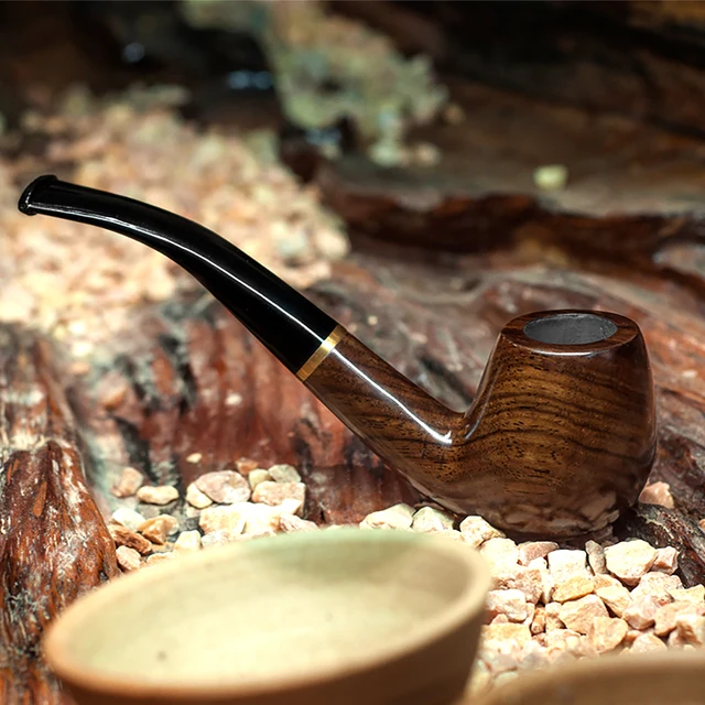 New Metal Ring Smoking Pipe 9mm Filter Ebony Wood Pipe Tobacco Pipe