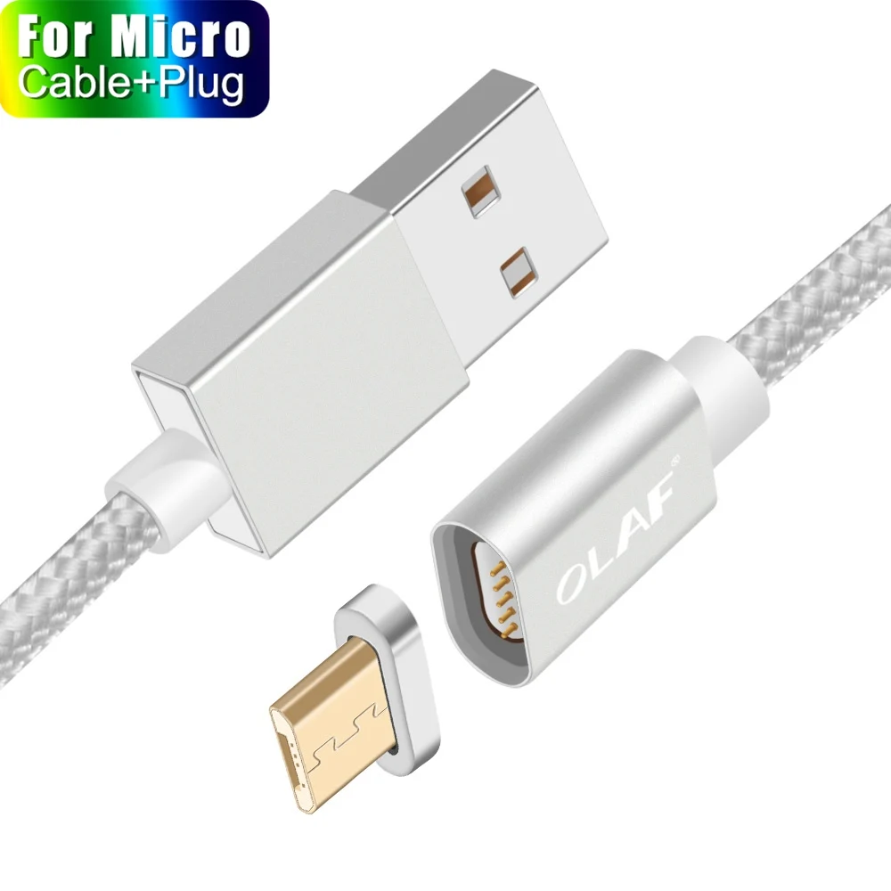 Олаф магнитное зарядное устройство usb type C Micro USB кабель провод для быстрой зарядки штекер type-C Магнитный кабель для iPhone samsung Xiaomi huawei - Цвет: Silver Micro Cable