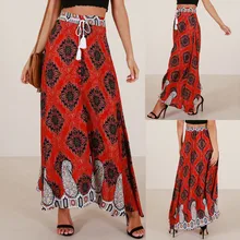 Летние юбки с высокой талией Корейская эластичная юбка летняя повседневная Пляжная Макси Длинная Цветочная юбка Y529