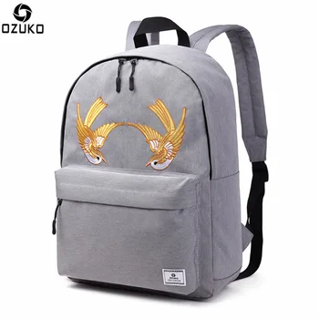 

OZUKO Men Women Backpack Embroidery Craft Bird Solid Color School Bags for Teenager Girls Boys Unisex Travel Bag Nylon Rucksack