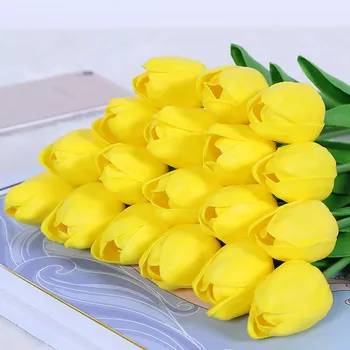 

High Quality 1pcs White Yellow PU Fake Artificial Flower Bouquet Real Touch Silk Tulip Flowers For Party Wedding Home Decoration