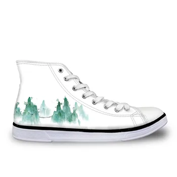 

Landscape Painting Sneakers Canvas Shoes High Top Classic Canvas Shoes Mountain Print White Vulcanize Shoes Men Boys