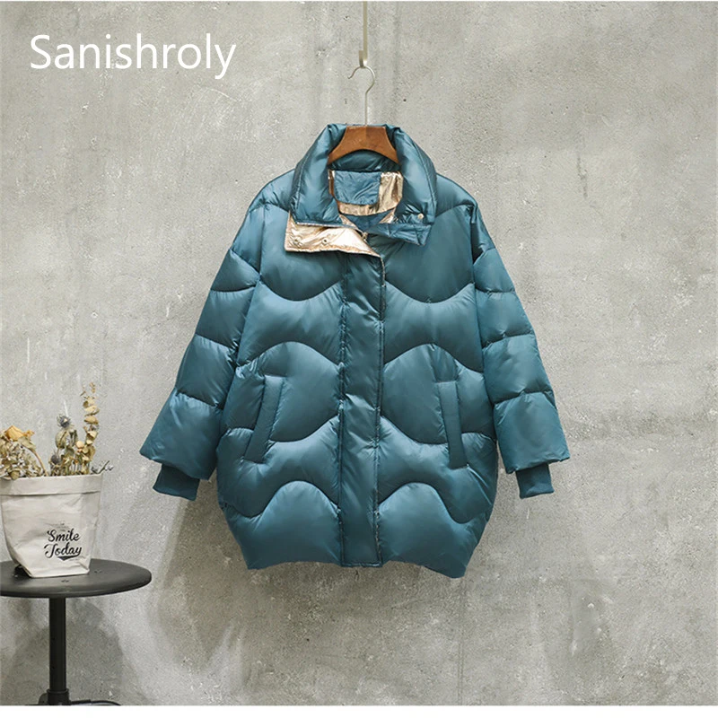

Sanishroly Autumn Women Winter Down Jacket Warm Thicken White Duck Down Coat Parka Female Loose Midi Long Coat Plus Size SE685