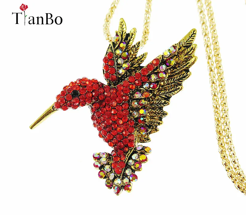 TianBo ювелирное изделие модное длинное ожерелье свитер изысканное цветное эмалевое Кристальное животное Колибри кулон ожерелье s для женщин