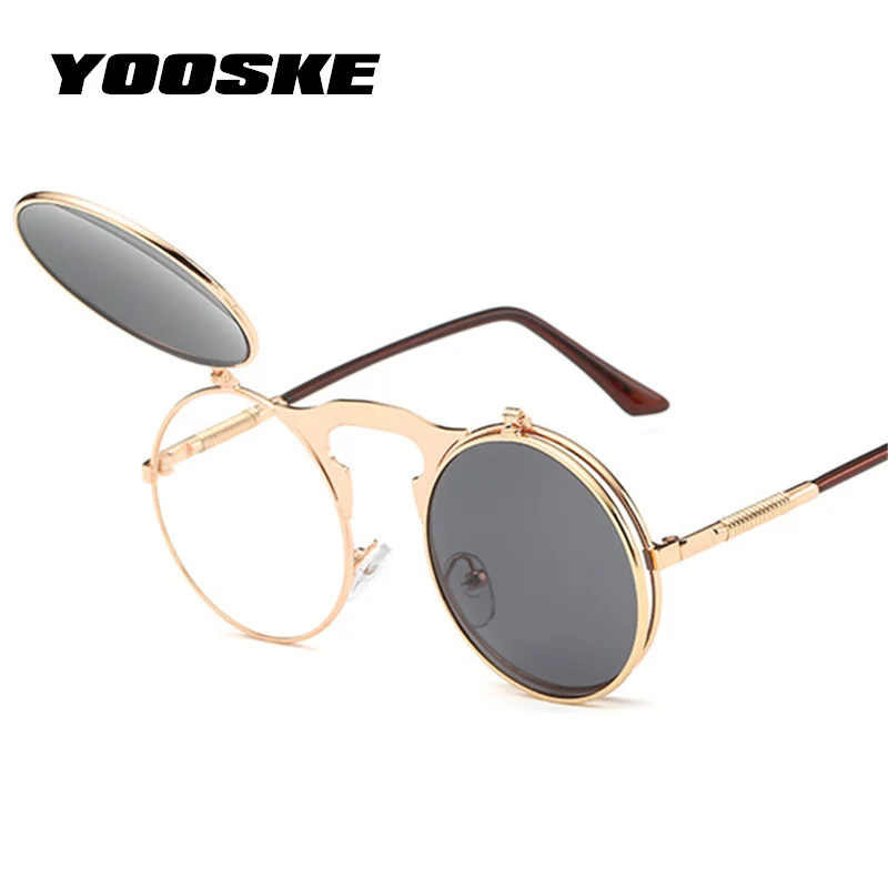YOOSKE Ретро паровые панк Солнцезащитные очки круглые металлические оправы стимпанк Солнцезащитные очки для женщин и мужчин брендовые дизайнерские vonage очки UV400