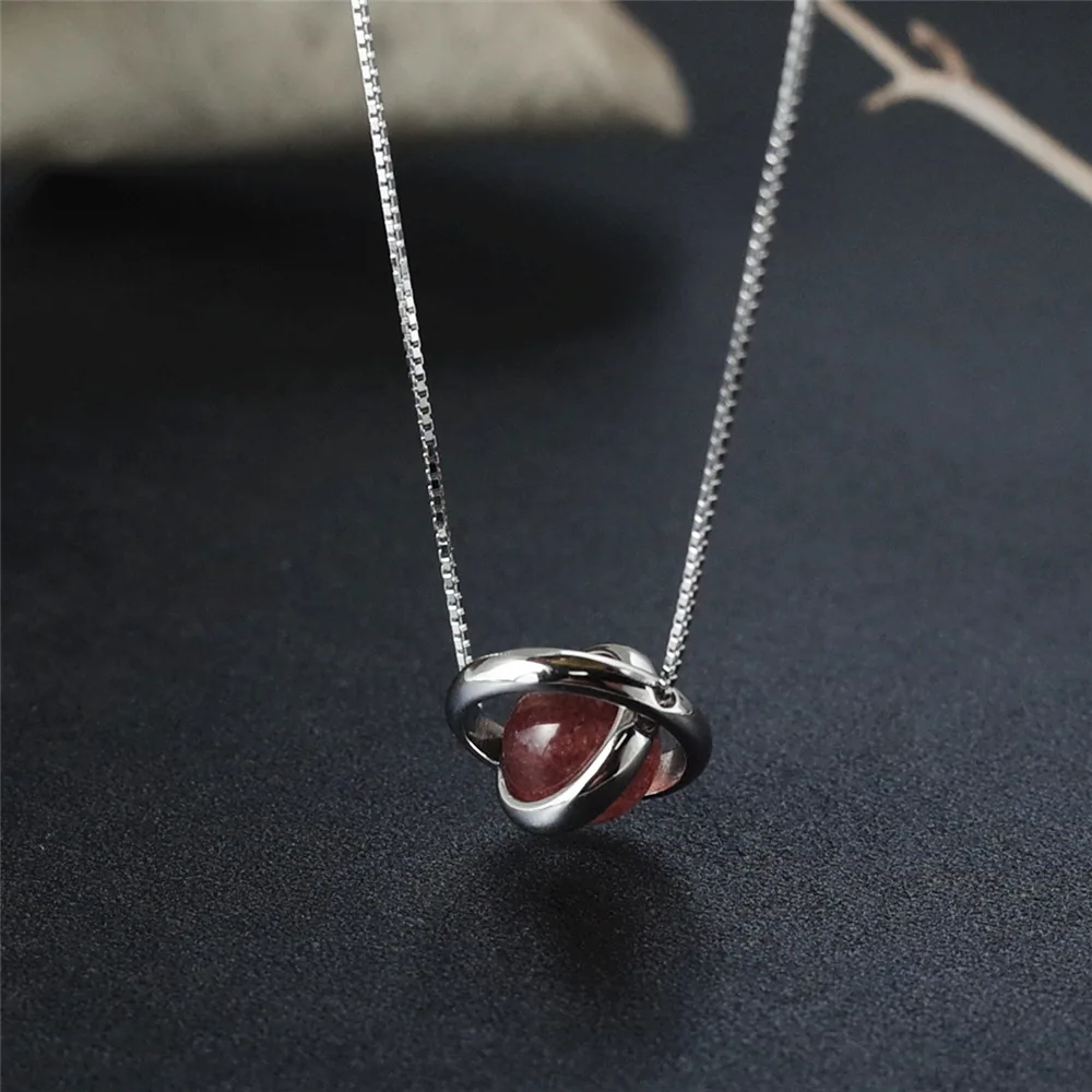 strawberry crystal lucky bead necklace women 100% 925 Sterling silver nacklace Jewellery Clavicle chain pendant charms gift