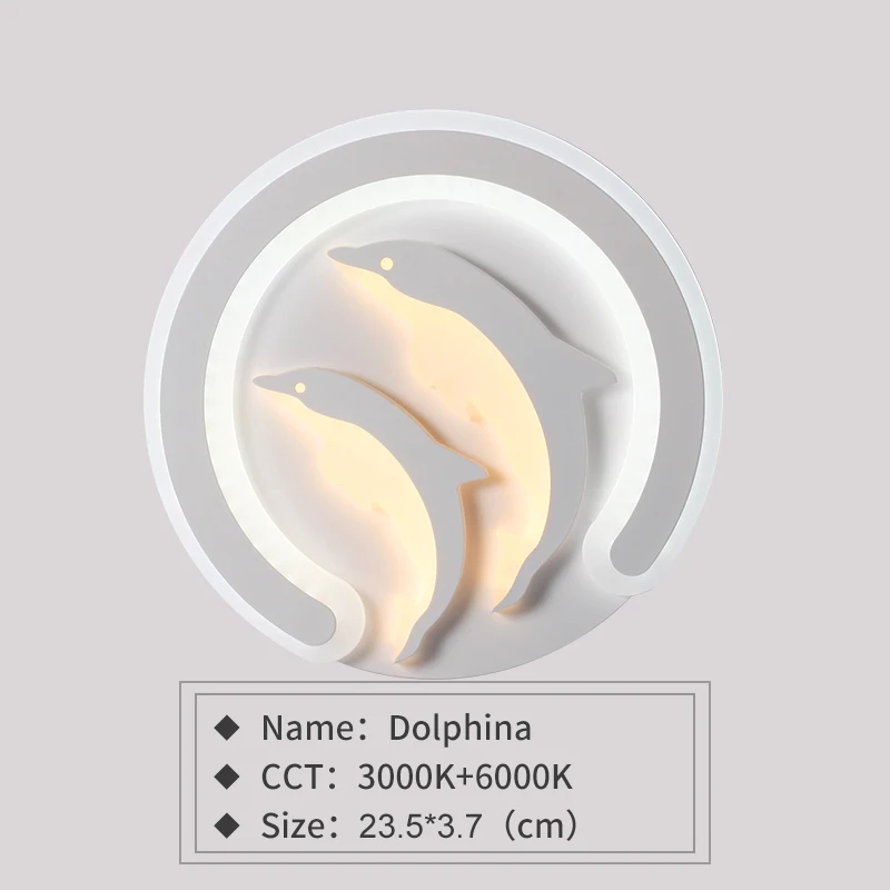 Dolphin Светодиодный настенный светильник для помещений, настенные светильники в средиземноморском стиле, светодиодный настенный светильник, светильник для спальни, гостиной, детской комнаты - Цвет абажура: Dolphin