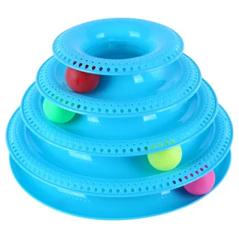 

Puzzle four-layer Blue Cat Toys Tracks Disc Crazy Ball Disk Cat Track Toy Layer Tower Shape Balls Independent Play Toys