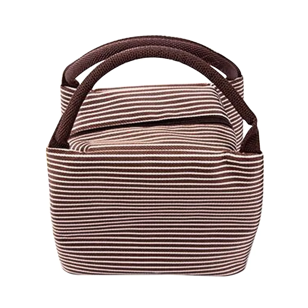 Brown Stripe 1 шт. Термосумка для еды портативный из парусины алюминиевая фольга Bento пакет органайзер для хранения сумка для взрослых кухня - Цвет: Brown Stripe