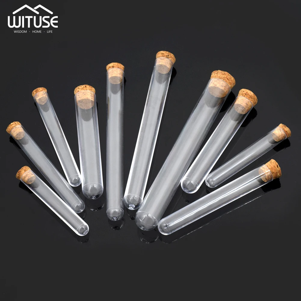 

10 Pcs Test Tube Coffee Powder Storage Bottle Transparent PS Hard Plastic with Cork Stoppers For Science Experiment Home Travel