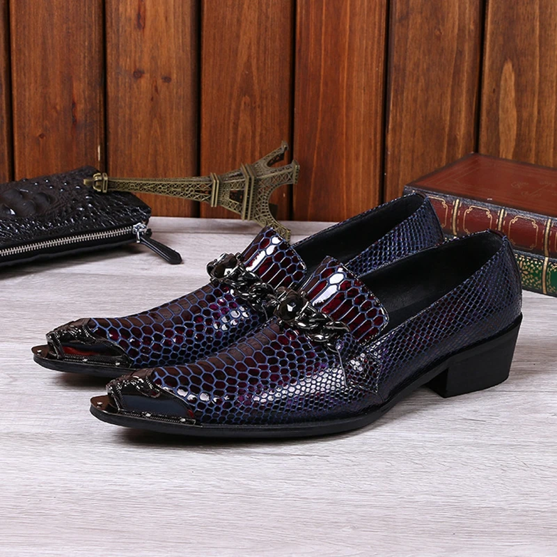 

CUNDDIO Fashion pointed increased Men shoes Genuine leather serpentine breathable personality steel-toed High heels 38-46
