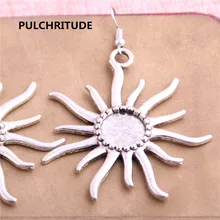 PULCHRITUDE 8PCS Fit 12mm Dia Alloy Antique Silver Sun Round Cabochon Setting Earring Base Fit For Dangle Earring DIY T0629