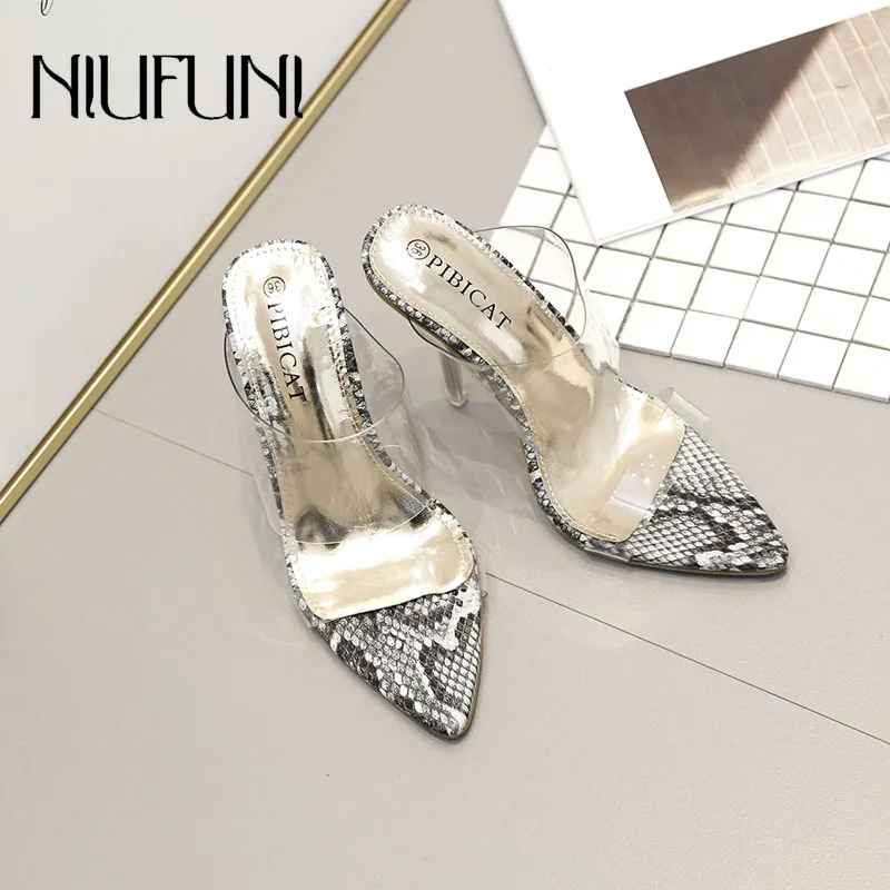 

Summer New Arrival Ladies Sandals And Slippers Pointed High-heeled Women's Shoes Transparent Snake Pattern Women's Shoes Slipper
