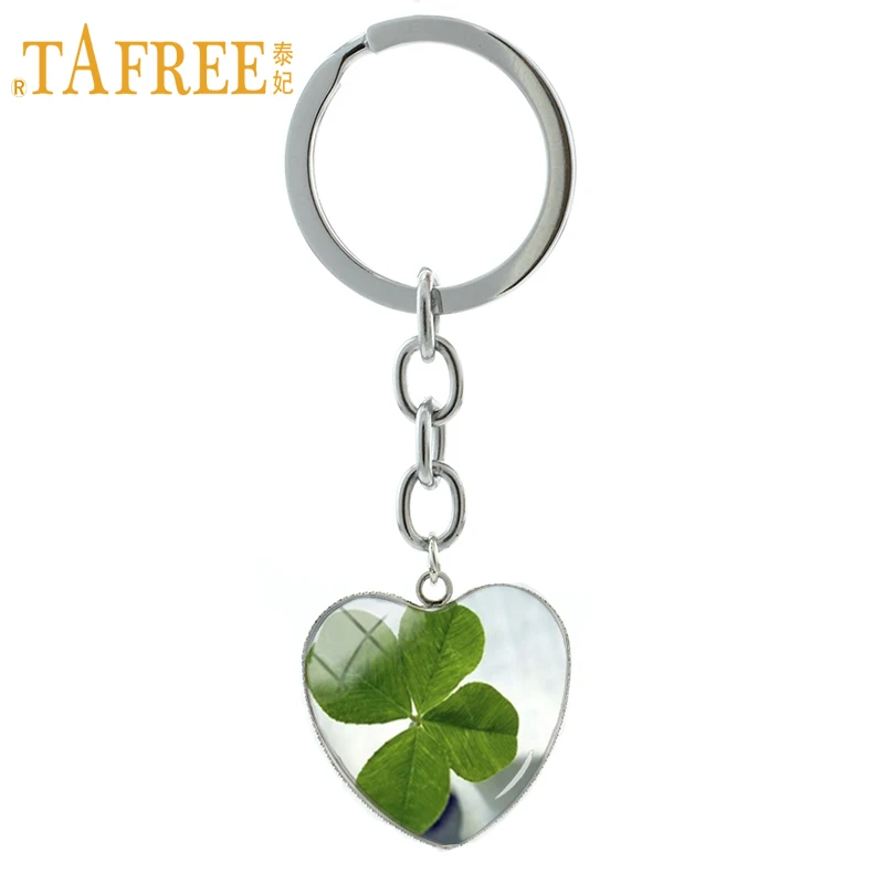 

TAFREE green Shamrock Clover Pendant keychain Lucky Charm Irish St. patrick's day Jewelry key chain ring for women gifts HP215