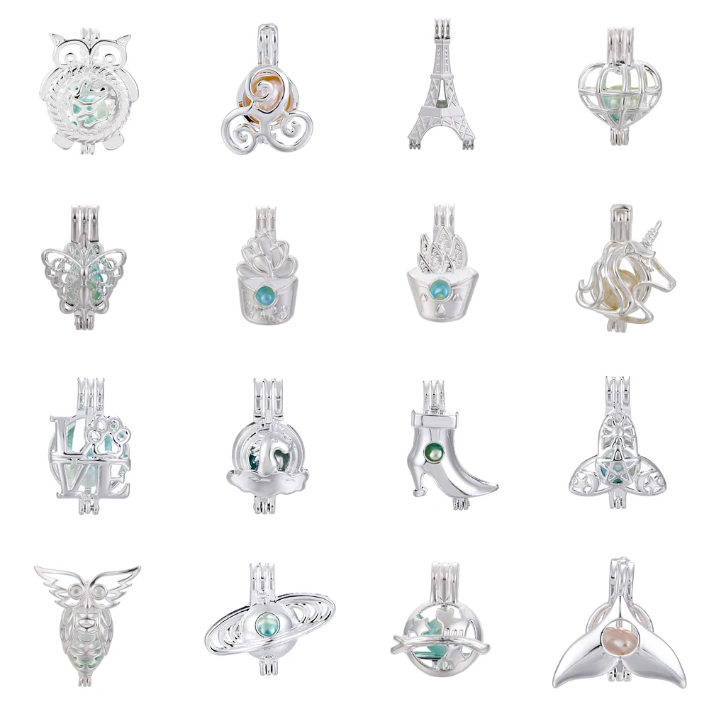 

1pc Silver Owl Butterfly Whale Tail Heart Love Oyster Pearl Cage Bead Cage Essential Oil Diffuser Locket Pendant Jewelry Making
