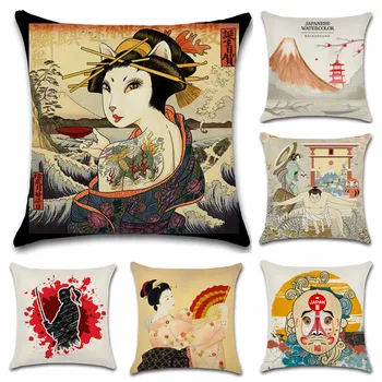 

Japanese style classical art printed women flower Red sun pillow case Decoration home sofa chair cushion cover friend girl gift