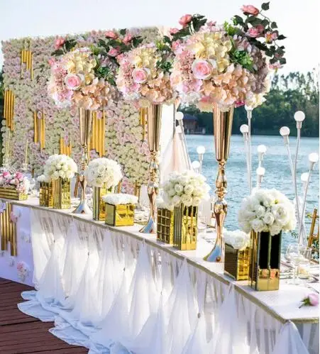 Elegant Metal 88 Cm Tall Sparking Gold Wedding Flower Vase Table Elegant Metal 88 Cm Tall Sparking Gold Wedding Flower Vase Table Centerpieces Decoration 10pcs