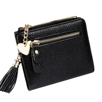 

PinShang Women PU Leather Mini Wallet Card Holder Tassel Heart Pendant Zipper Purse wallets and purses wallets women ZK30
