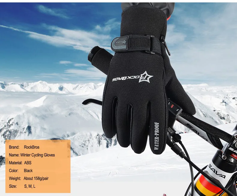 ROCKBROS Велоспортные велосипедные перчатки ветрозащитный Открытый полный длинный палец велосипедные перчатки ультра-толстый зимний флис Термальность теплые перчатки