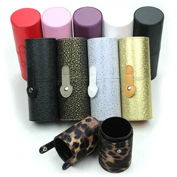 

10 Colors Empty Portable Makeup Brush Holders Tube Round Design PU Leather Storage Box Costmetic Make Up Tools Case CO220