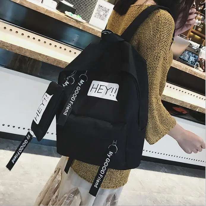 

Korean version of the new printed canvas fashion Laptop backpack two-piece student bag computer bag large-capacity backpack