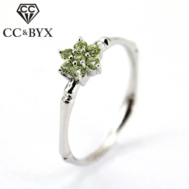 CC S925 Серебряные Кольца для женщин оливково зеленый камень Бамбуковая пара колец