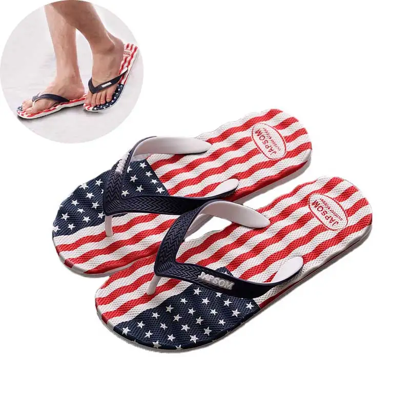 

Men Flip Flops Slipper 2019 Summer Shoe Antiskid Slippers Man National Flag Print Foot Thicken Bathroom Beach Sandals Home Shoes