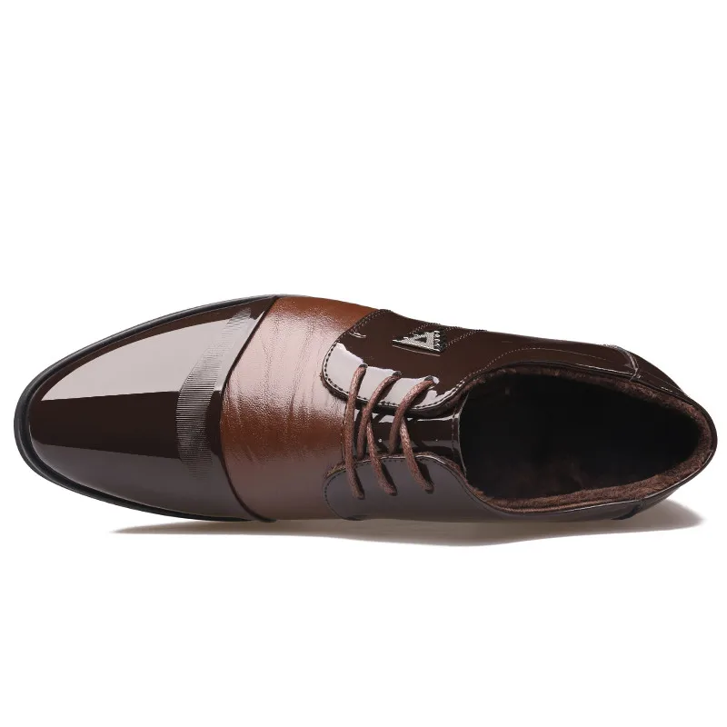 Noir Cuir Peluche Hiver Pointu Chaud Richelieus Chaussures Bout Hommes brown Black Robe En Brun HqPUqz