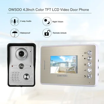 

OWSOO 4.3Inch Color TFT LCD Video Door Phone with 1-Camera 1-Monitor Waterproof Two-way Audio Remote Unlock Intercom Doorbell
