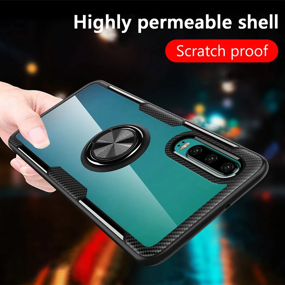 KISSCASE Transparent Phone Case For Huawei P30 P20 Pro Mate 20 Honor 8X 10 Lite Play Car Magnetic Finger Ring Holder Cover Coque |