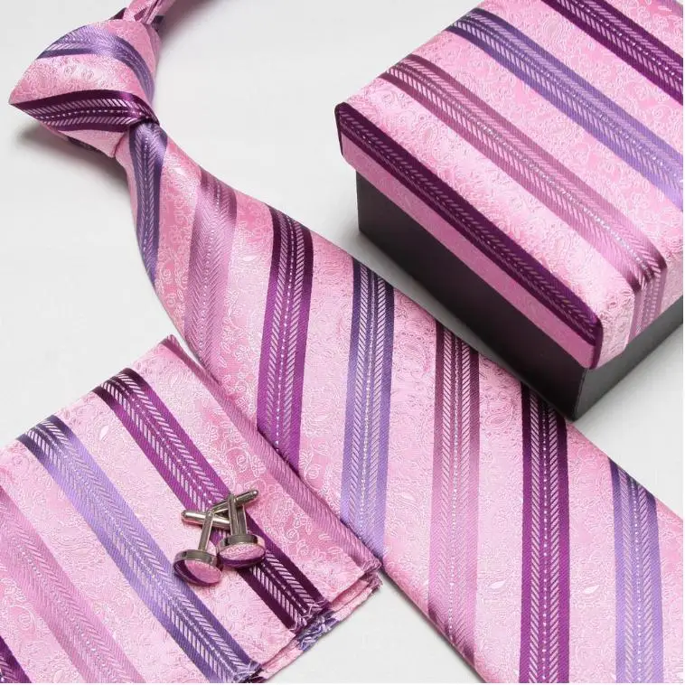 Мужская мода высокого качества полосатый набор галстуков галстуки Запонки hankies шелковые галстуки Запонки карманные носовые платки - Цвет: 13