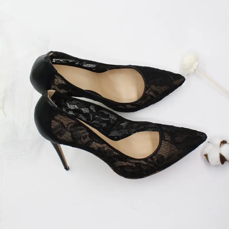 

Spring and Summer Fashion Sexy Lace Hits Hollow Sharp 12CM Large Code High Heel Shoes