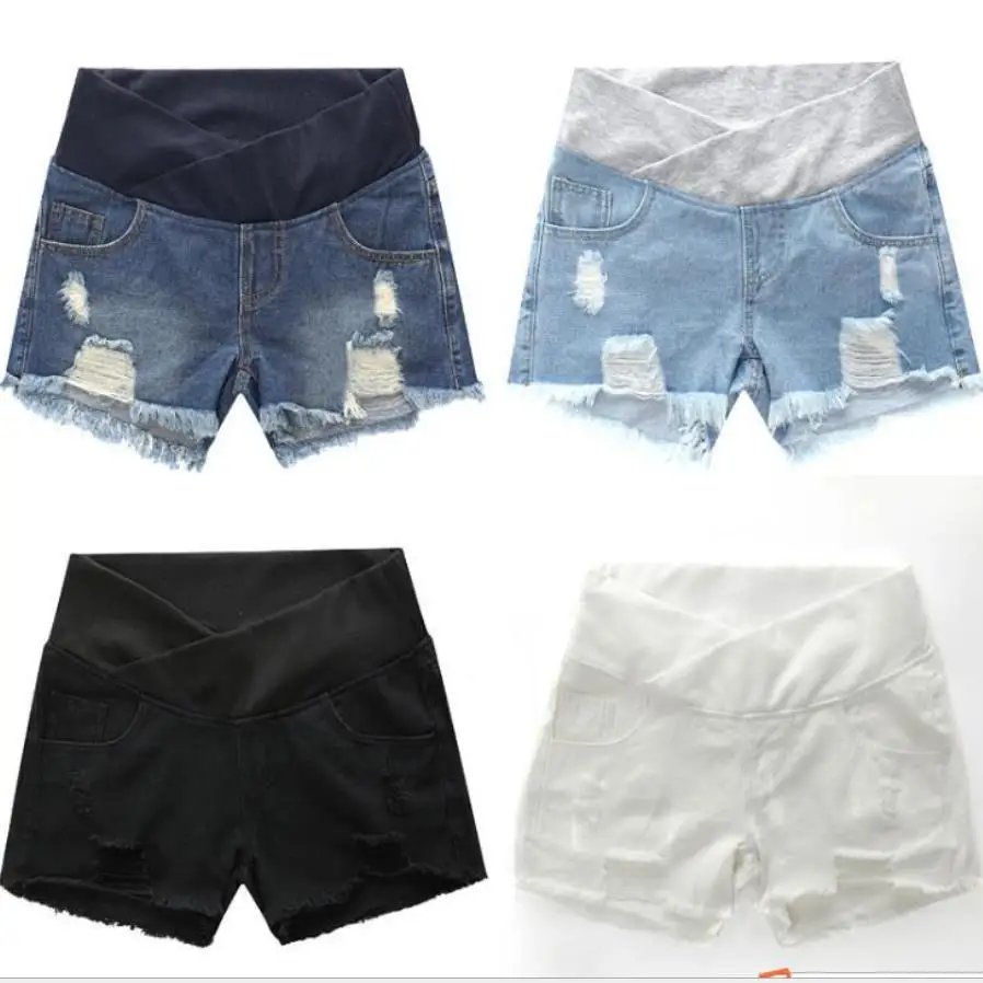 

Maternity shorts jeans summer new fashion hole denim pants for Pregnant women Low-waisted loose cotton shorts M-3XL ws301