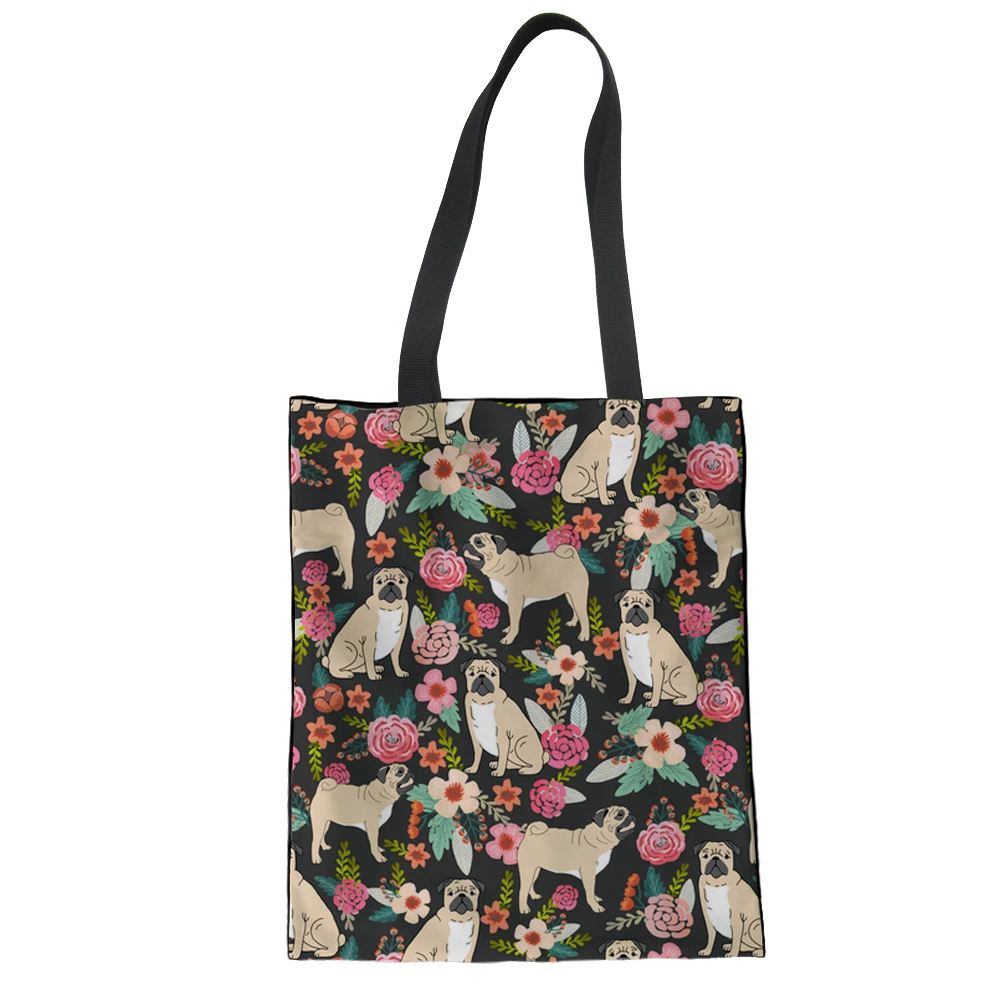 Us 8 83 48 Off Forudesigns Pug Reusable Grocery Bags Large Canvas Ping Eco Friendly Student College Style Shoulder Bag Tote In