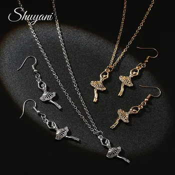 

Wedding Jewelry Sets for Women Mix Color Dancing Girl Pendant Earrings and Necklace Set Rhinestone Jewelry