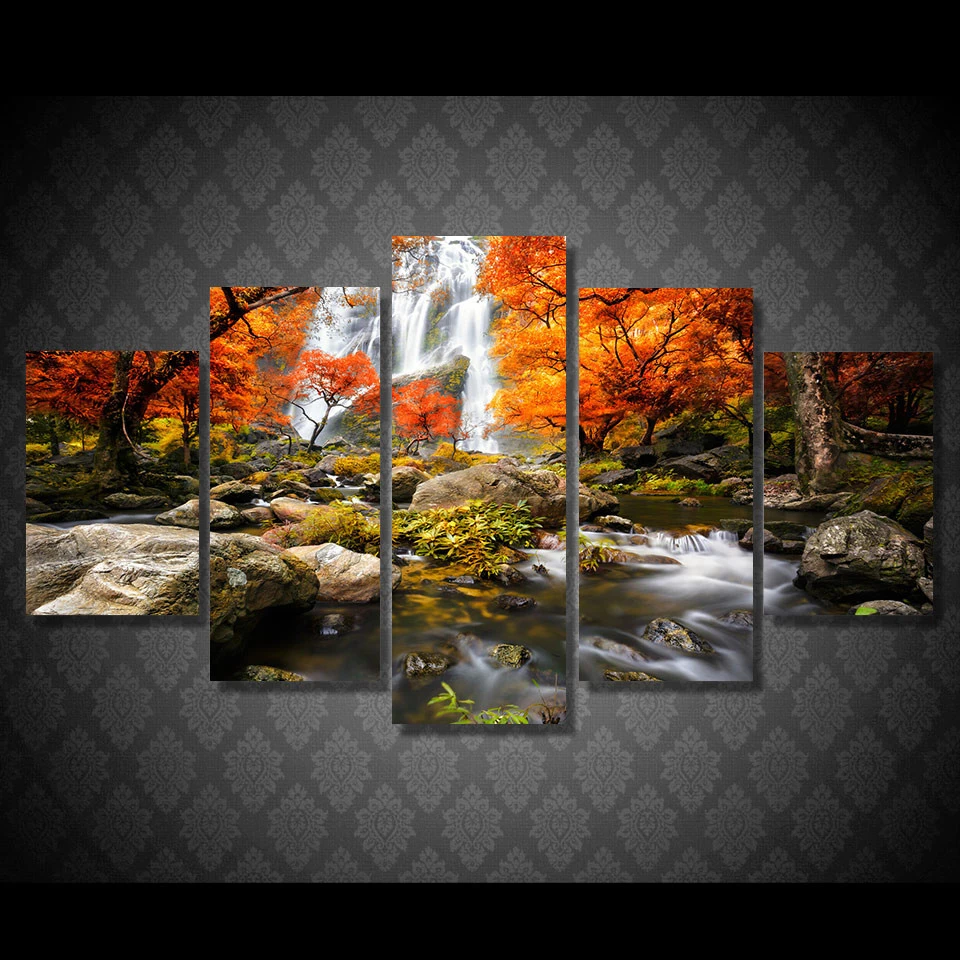 Холст HD принты плакат модульные настенные художественные картины рамка 5 шт. осень природа картина с лесным пейзажем гостиная домашний декор