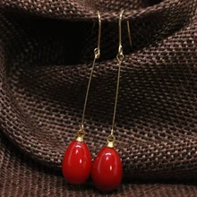 Элегантные красные стеклянные капельки для выпечки 9*13, длинные серьги для женщин, висячие серьги, новые модные ювелирные изделия B1797