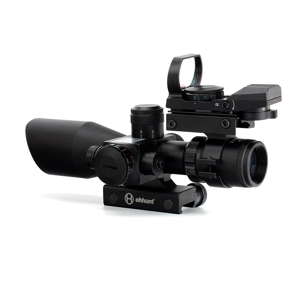 ohhunt 2.5-10X40 Rifle Scope Red Green Illuminated Rangefinder Reticle Holographic 4 Reticle Sight Red Laser Combo Riflescopes (5)