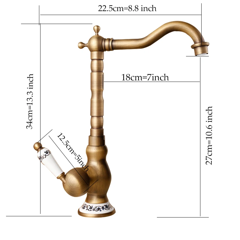 ULGKSD евро Ретро античный кран из латуни для умывальника фарфоровый керамический Одноручный смеситель кран 360 Вращение кран для ванной комнаты torneiras