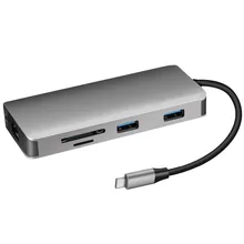 9 в 1 Тип C Thunderbolt 3 концентратор 4 K кабель-Переходник USB C на HDMI адаптер RJ45 Ethernet/SD кард-ридер адаптер