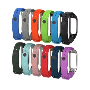 

Metal Frame Carbon Fiber Grain Replacement Silicone Strap Watch Band For Xiaomi Mi Band 3 Bracelet