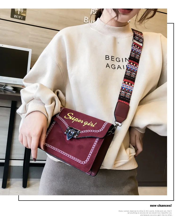 Women's Suede Leather Vintage Handbag Metal Lock Crossbody Bag with Colorful Strap Stylish Girl Red Black Brown Cross Body Purse (4)