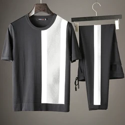 JSBD summer patchwork silk sportswear breathable sweat-absorbing fabric men's brand slim casual sports suit short sleeves JSBD summer patchwork silk sportswear breathable sweat-absorbing fabric men's brand slim casual sports suit short sleeves