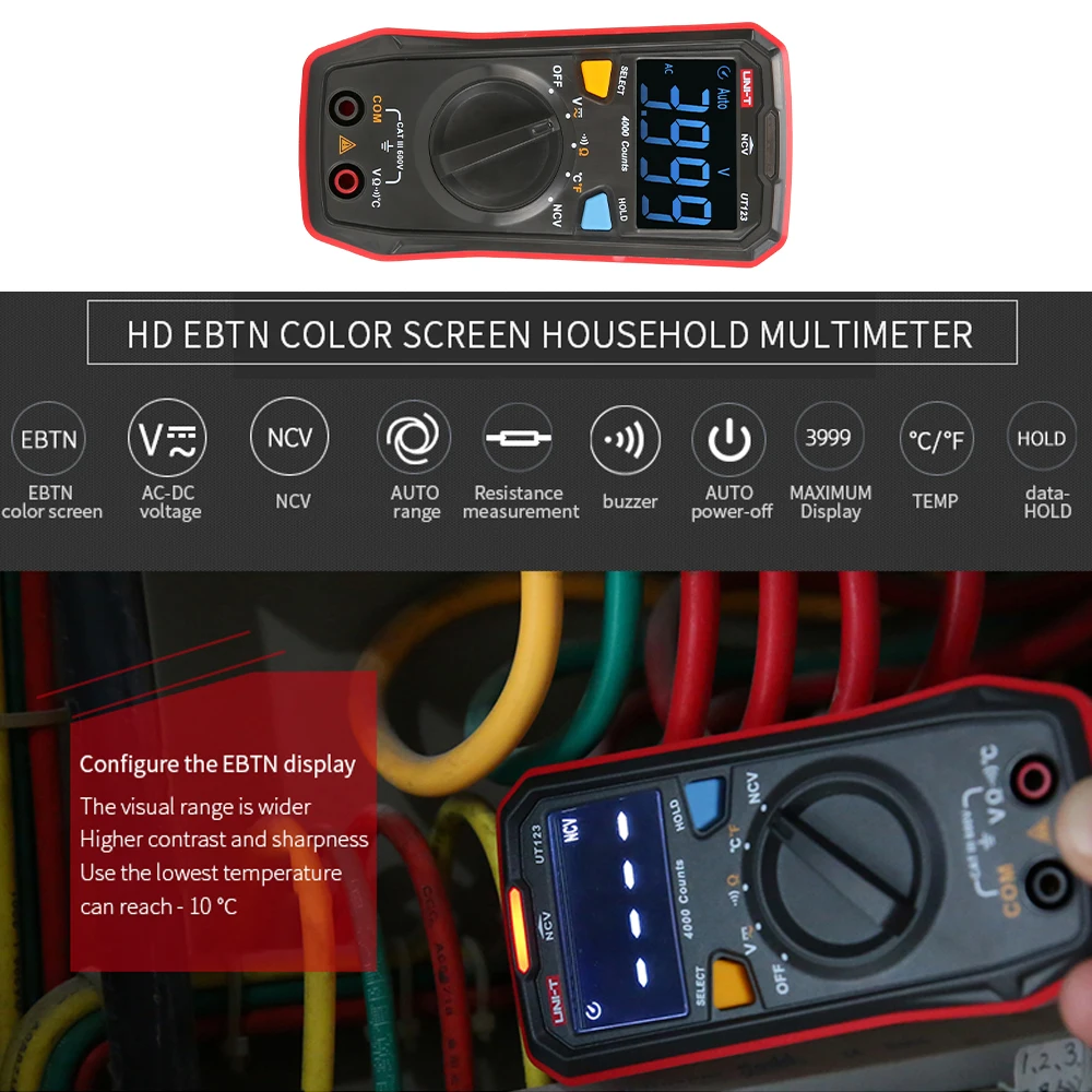 Uni-t UT123 цифровой цветной экран мини высокой точности Многофункциональный мультиметр для домашнего и промышленного использования
