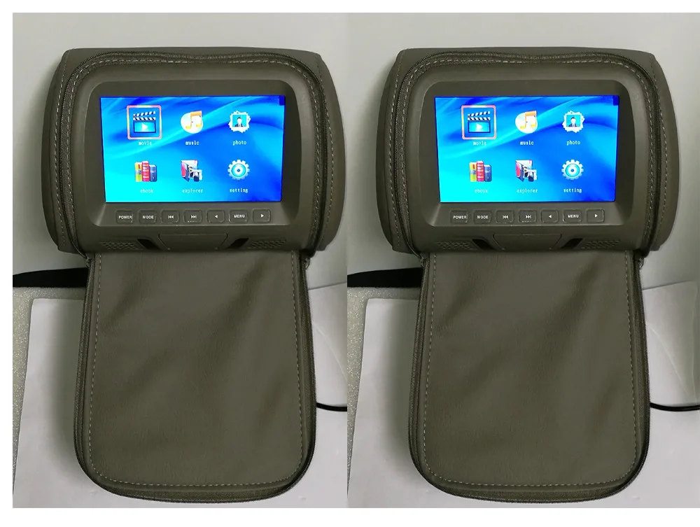 One Pair 7 Inch Car Headrest Monitor With Zipper Cover LED Digital Screen Pillow Monitor MP5
